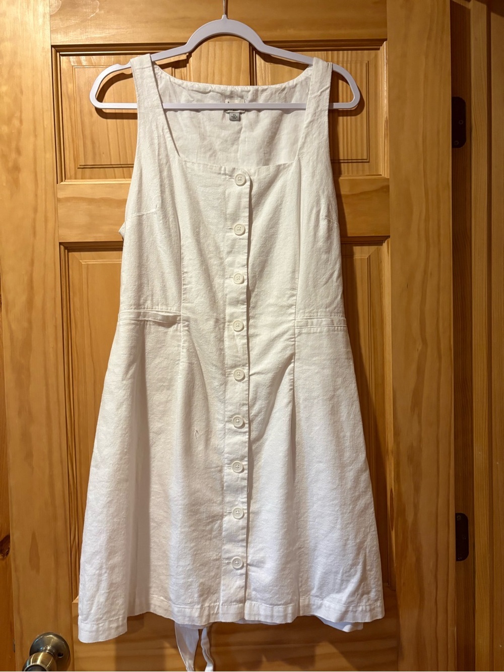 New Day Button-Front Square-Neck White Linen Blend Dress women’s XL